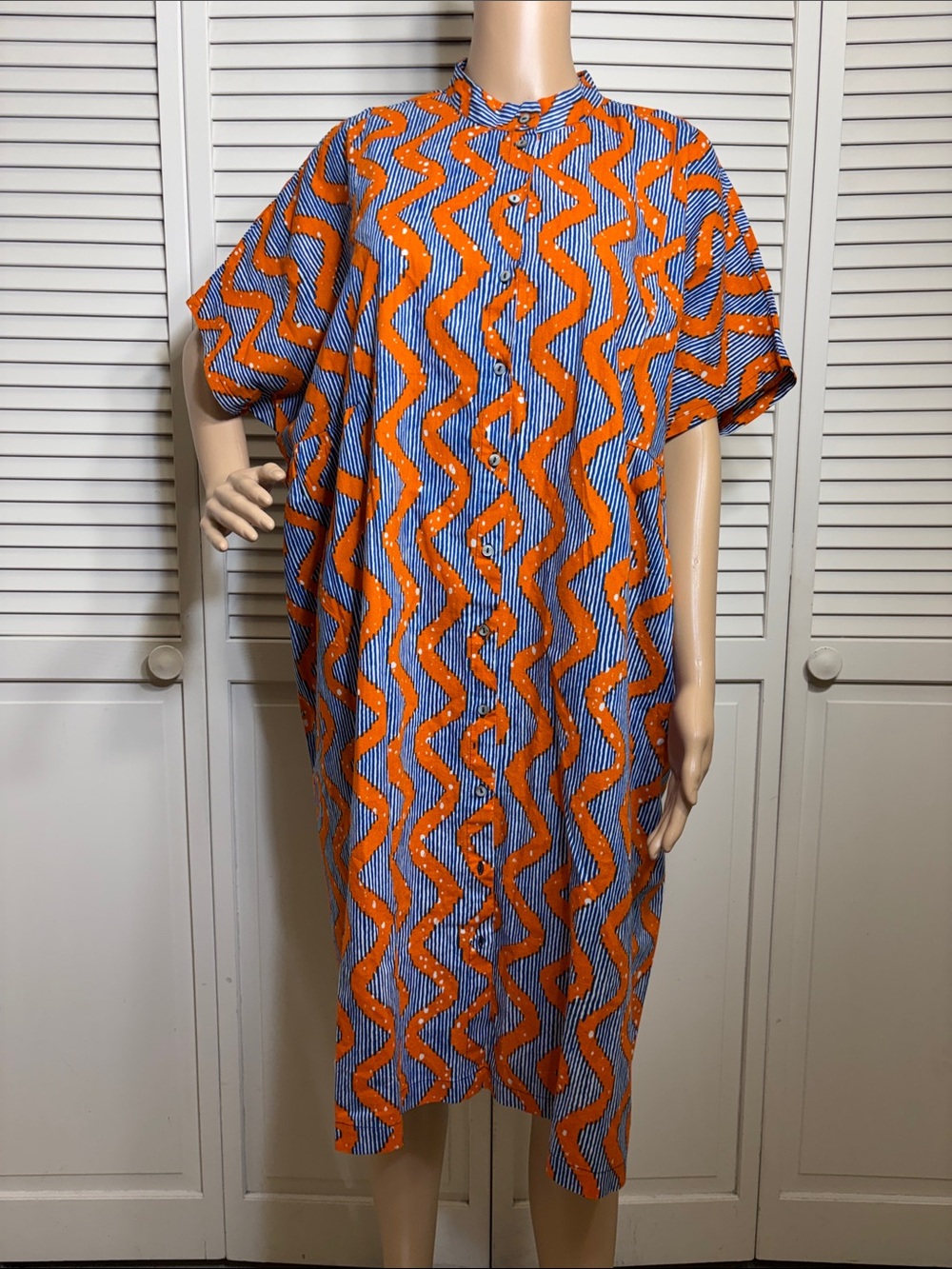 Osei Duro Women's Orange & Blue Patterned Shirt Dress XXL
